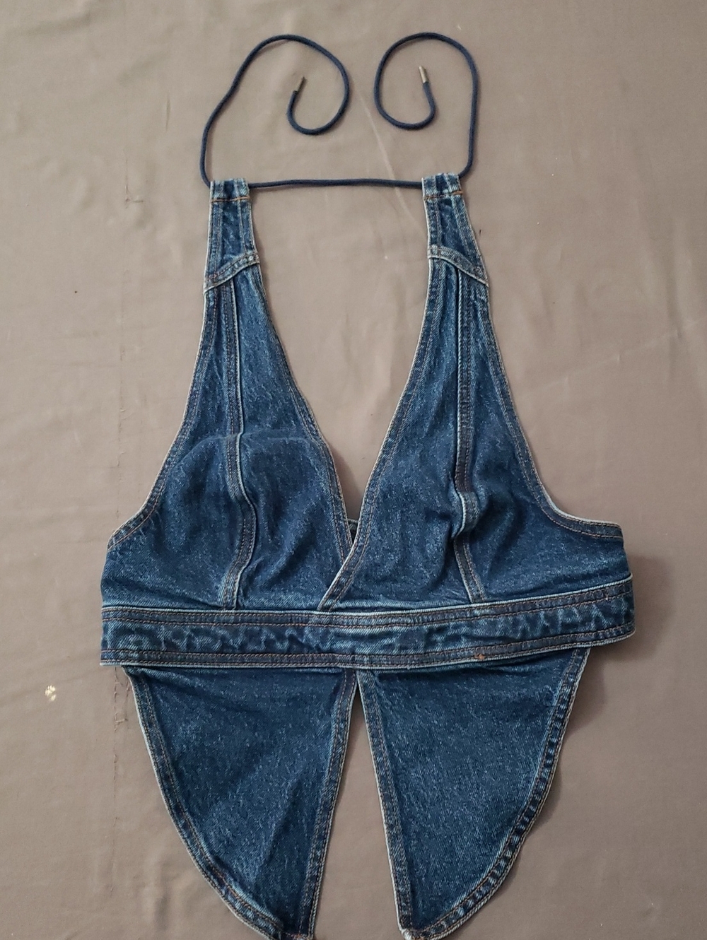 American Eagle Outfitters Blue Denim Open Back Halter Crop Top Small
